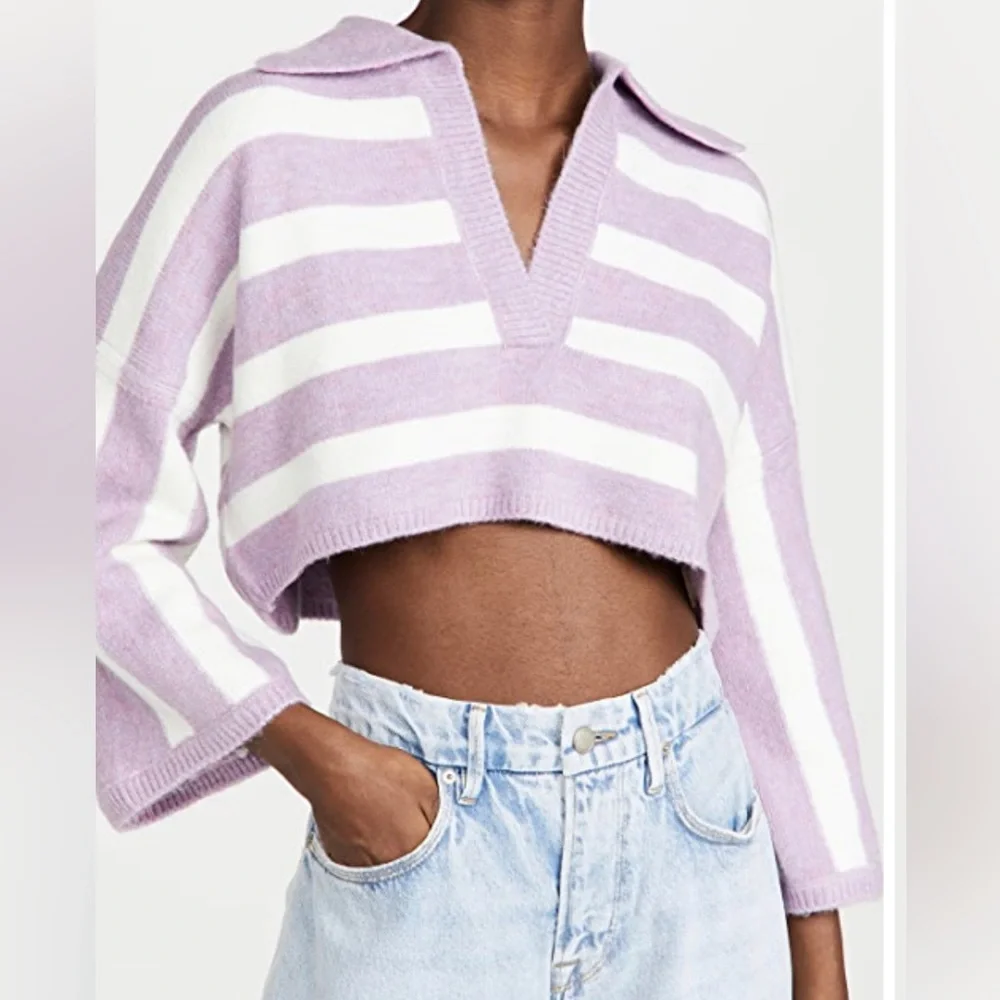 For Love & Lemons Maud Boxy Crop Sweater Purple NEW NWT - Picture 3 of 4